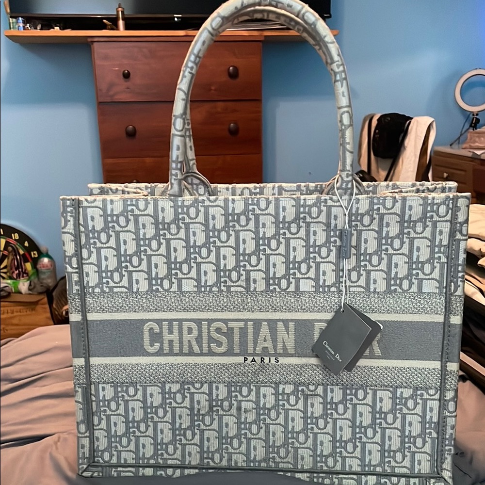 Dior Gray Oblique Pattern Tote Bag